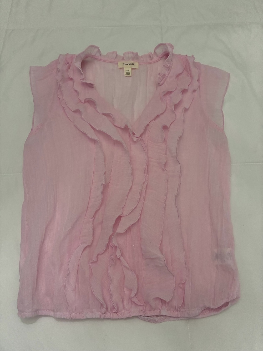 Tamara M. Pink Ruffle V-Neck Cap-Sleeve Blouse